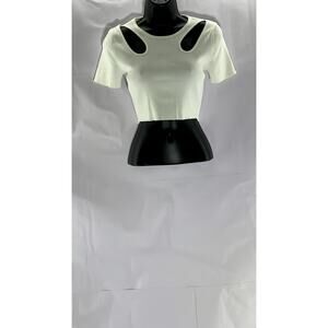 ZARA Women's White Ribbed Cutout Shoulder Crewneck Short Sleeve Crop Top SZ S